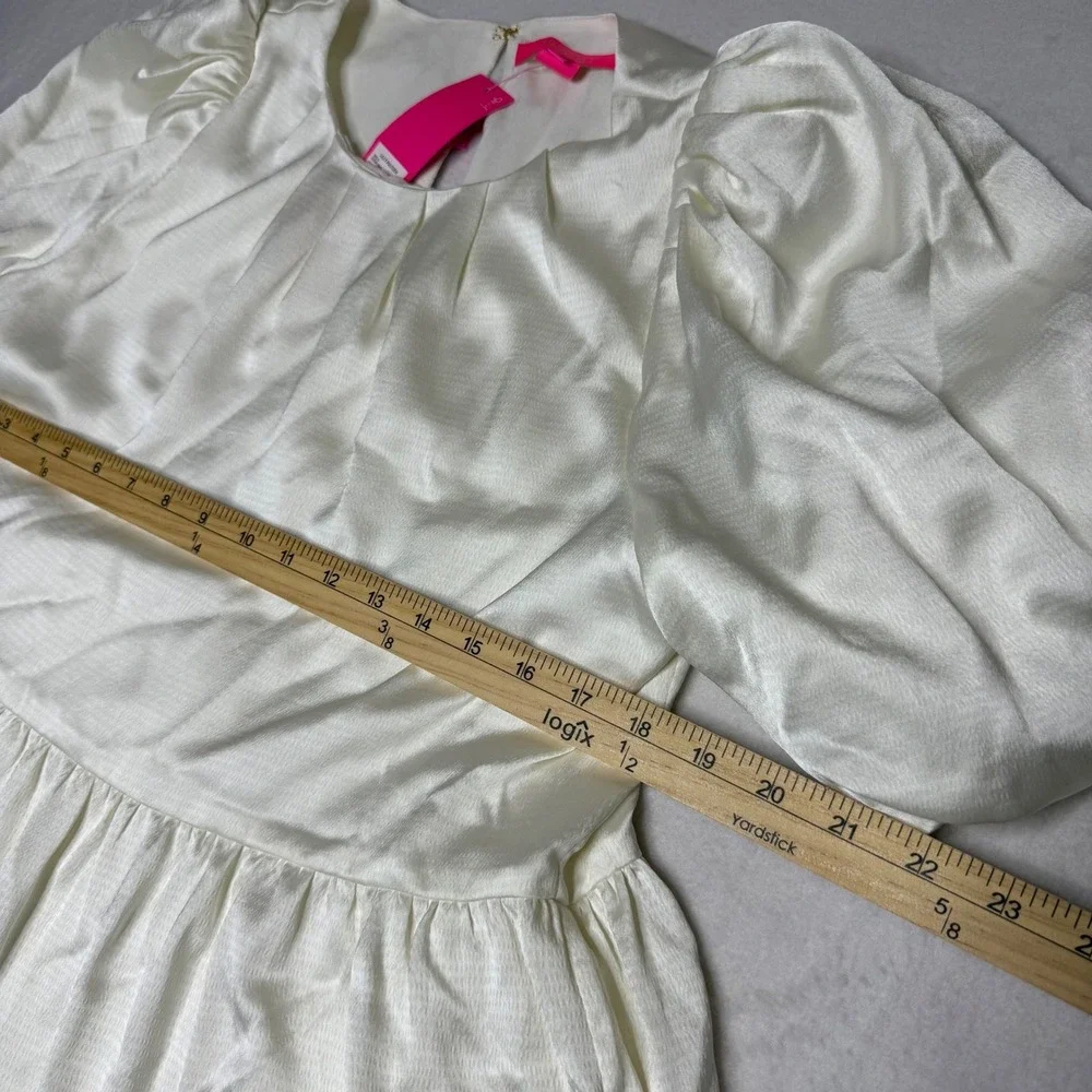 NWT Lilly Pulitzer Satin Elbow Puff Sleeve Blouse Women 8 Ivory Blakelynn Peplum